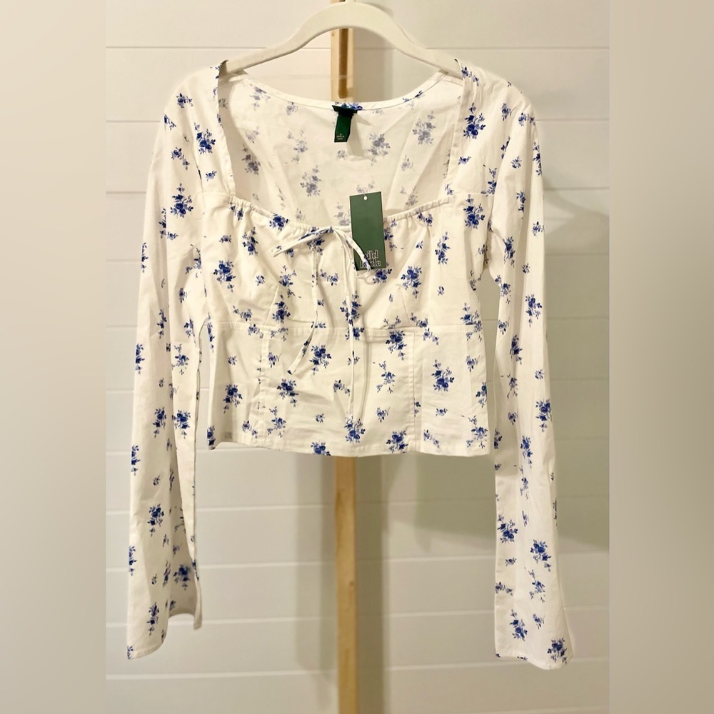 Wild Fable Women's Floral Milkmaid Top Cream Blue - Small
